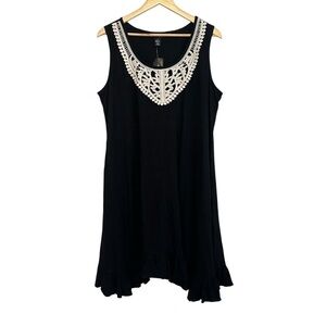 NEW Women 1X Black Stretch Crochet Lace Goth Casual Ruffle Hem Cotton Plus Dress